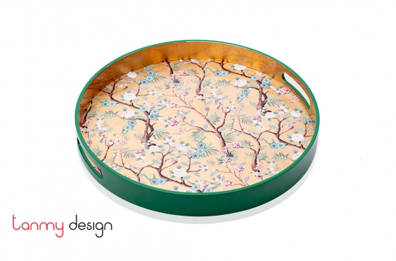 Round lacquer tray with flower and leaf pattern in spring D40*4.5 cm